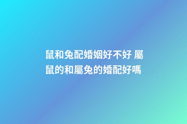 鼠和兔配婚姻好不好 屬鼠的和屬兔的婚配好嗎-第1張-觀點-玄機派